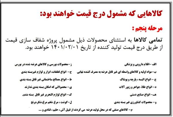 کالا‌هایی که مشمول درج قیمت تولیدکننده روی کالا نمی‌شوند